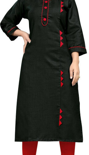Women Solid Cotton Blend Straight Kurta (Black)