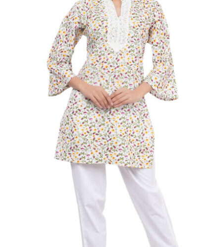 Women Printed Cotton Blend Straight Kurta (Multicolor, White)