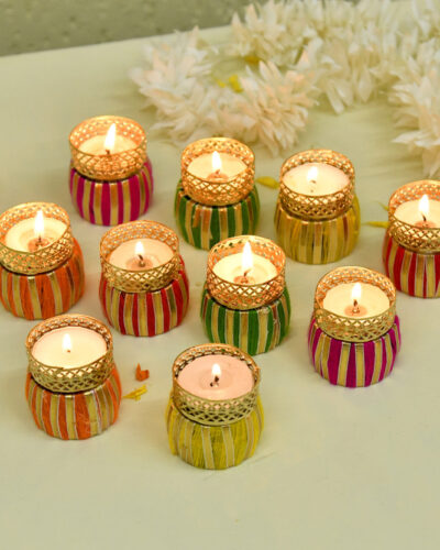 Pride Kraft Wooden Tealight Holder Set (Multicolor, Pack of 10)