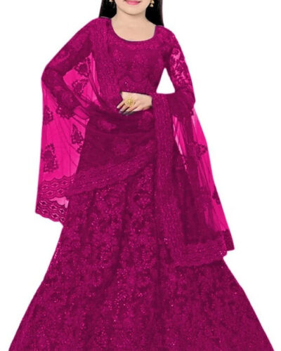 Girls Lehenga Choli Ethnic Wear Embroidered Lehenga, Choli and Dupatta Set (Purple, Pack of 1)