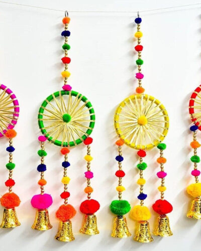 SHREYA-FASHION Gota Pom Pom Dream Catchers,Diwali Decoration,Mehndi DIY Decor,Wall Home Decor Multicolor Wild Flower Artificial Flower (20 cm, Pack of 4, Garlands)