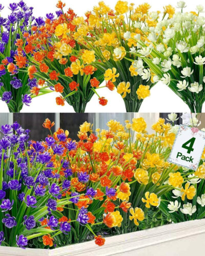 TIED RIBBONS Artificial Spring Grass Lotus Flower Bunch for Vase Pot Home Decoration Multicolor Lotus Artificial Flower (37 cm, Pack of 4, Flower Bunch)