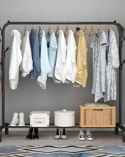 GK-JLPV Metal Multi functional Heavy-Duty Garment Stand Cloth Rack Freestanding Storage Carbon Steel Collapsible Wardrobe (Finish Color - Black, DIY(Do-It-Yourself))