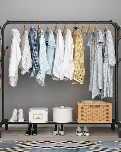 Sasimo 1 Door 2 Shelf Open Coat clothes hanger stand PP Carbon Steel Collapsible Wardrobe (Finish Color - Black, DIY(Do-It-Yourself))