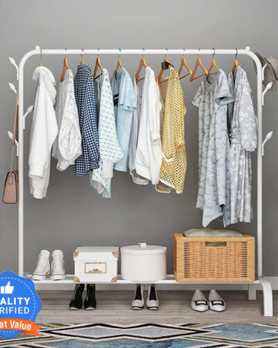 Sasimo 1 Door 2 Shelf Open Coat clothes hanger stand PP Carbon Steel Collapsible Wardrobe (Finish Color - White_, DIY(Do-It-Yourself))