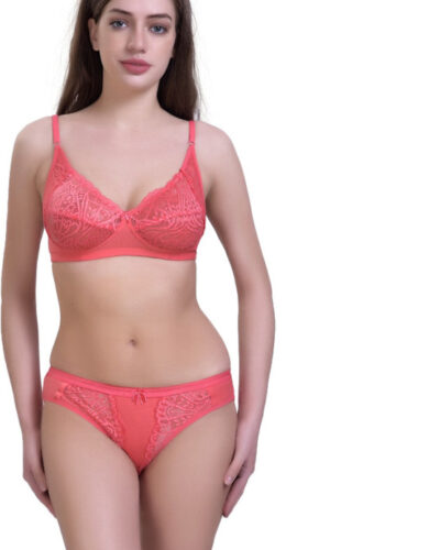 Bra & Panty Set Self Design Red Lingerie Set
