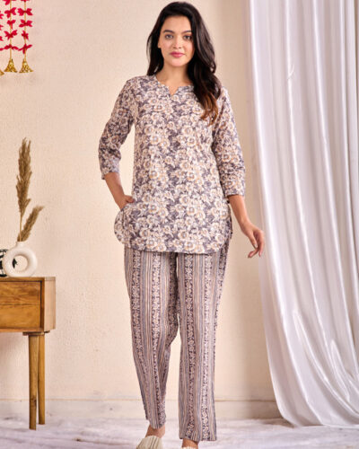Women Night Suit Set Multicolor Floral Print