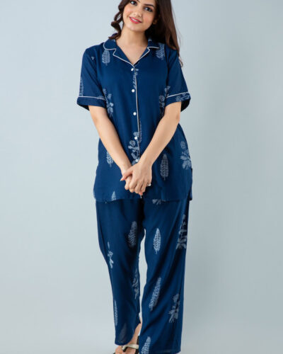 Women Shirt & Pyjama set Blue Printed