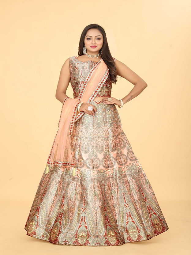Printed Stitched Lehenga Choli (Pink)
