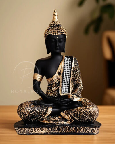 Royalbox Meditating Buddha Statue For Home Decor Idol Decorative Showpiece - 17 cm (Polyresin, Gold)