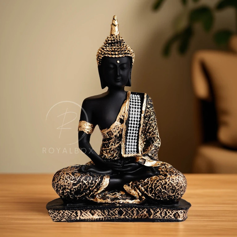 Royalbox Meditating Buddha Statue For Home Decor Idol Decorative Showpiece - 17 cm (Polyresin, Gold)