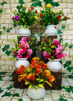 OM HARIHAR COLLECTION Multicolor Wild Flower Artificial Flower with Pot (7 inch, Pack of 5, Flower with Basket)