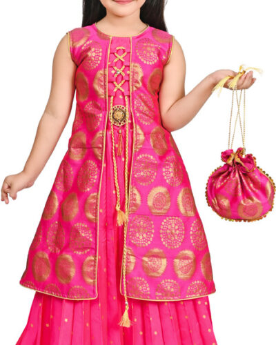 Girls Maxi/Full Length Festive/Wedding Dress (Pink, Sleeveless)