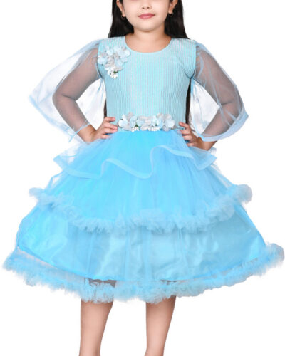 Girls Maxi/Full Length Festive/Wedding Dress (Blue, 3/4 Sleeve)