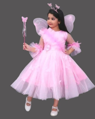 Girls Maxi/Full Length Party Dress (Pink, 3/4 Sleeve)