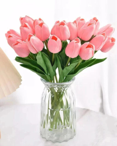 TIED RIBBONS Decorative Artificial Tulips Flowers for Vase Pot Home Decorations Pink Tulips Artificial Flower (34 cm, Pack of 5, Flower Bunch)