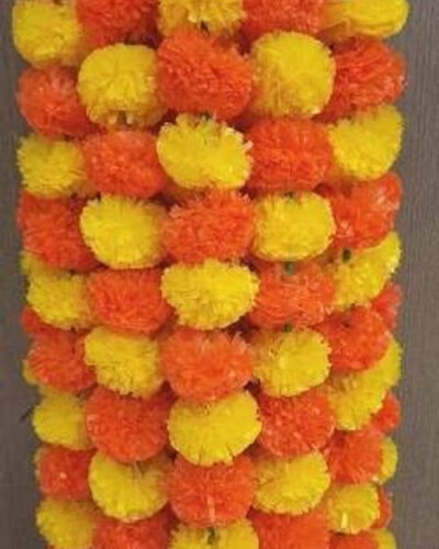 ShopTalk Marigold artificial flower( Orange, Yellow mix) Multicolor Marigold Artificial Flower (60 inch, Pack of 5, Garlands)