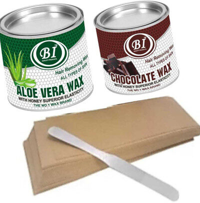 BI - QUALITY PRODUCT THE ALOEVERA (500G) AND CHOCOLATE (500G) WAX COMBO WITH BEST QUALITY WAX STRIPS AND WAX KNIFE Wax (500 g, Set of 4)