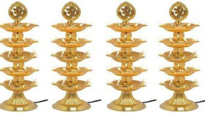 Blessing Shine 5 layer electric gold LED diya deepak light for diwali home temple decorative Plastic (Pack of 4) Table Diya (Height: 14 inch)