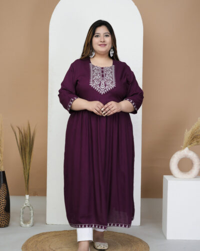 Women Embroidered Viscose Rayon A-line Kurta (Purple)