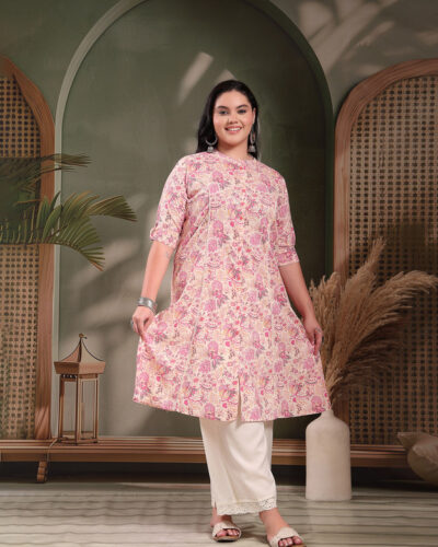 Women Floral Print Viscose Rayon A-line Kurta (Multicolor)