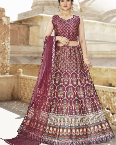Printed Stitched Lehenga Choli (Maroon)