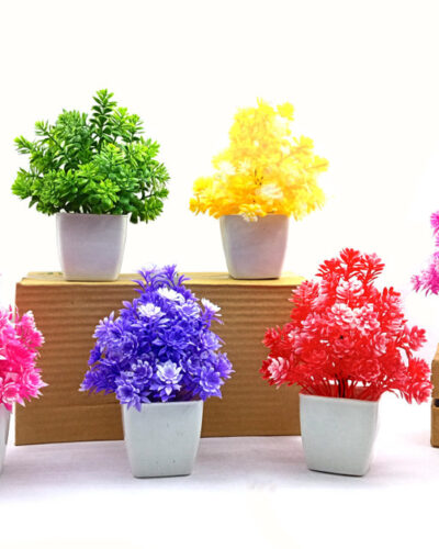 Akp 6 Set Home Decoration Multicolor Wild Flower Artificial Flower with Pot (7 inch, Pack of 6, Flower with Basket)