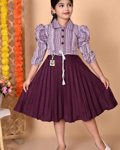 Girls Below Knee Festive/Wedding Dress (Multicolor, 3/4 Sleeve)