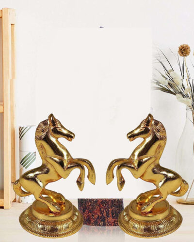 Koolwal craft Metal Golden jumping Horse pair of 2 for good luck Showpiece item Decorative Showpiece - 12 cm (Metal, Gold)