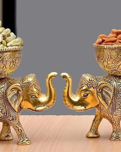 Koolwal craft Elephant Dry Fruit Bowl for Your Home, Office,Table gift, Animal Figurines Decorative Showpiece - 14 cm (Metal, Gold)