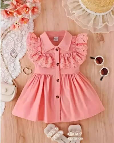 Baby Girls Midi/Knee Length Casual Dress (Pink, Sleeveless)
