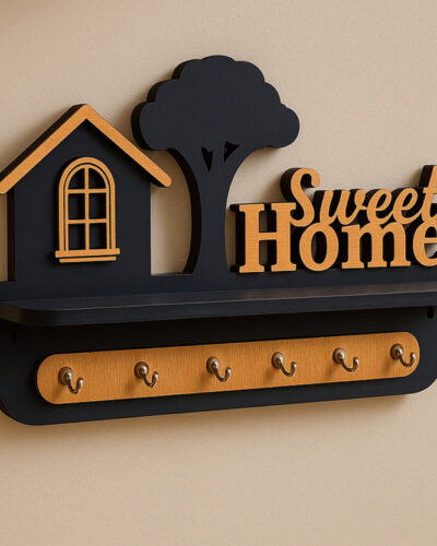 D Unique Home Decor Wood Key Holder (6 Hooks, Black)