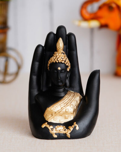 Royalbox Golden Handcrafted buddha Palm Buddha for home decor Decorative Showpiece - 10 cm (Polyresin, Black, Gold)