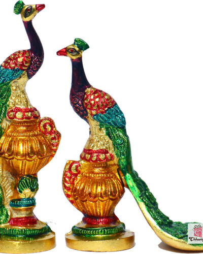 Koolwal craft Multicolor Peacock Metal Statue Lovers Peacock Couple Pair Showpiece Staue Decorative Showpiece - 17 cm (Metal, Multicolor)