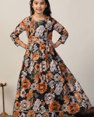 Girls Maxi/Full Length Festive/Wedding Dress (Multicolor, Full Sleeve)