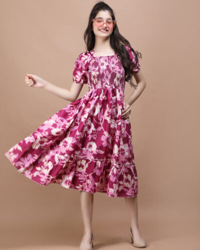 Girls Maxi/Full Length Casual Dress (Purple, Short Sleeve)