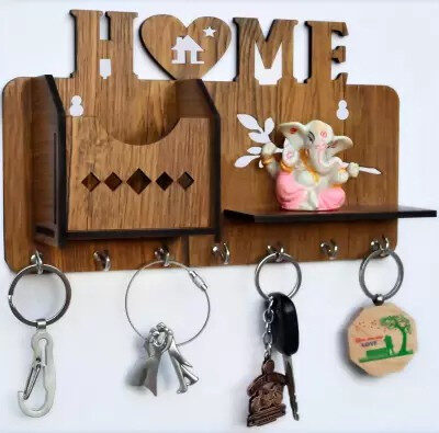 Arpita Crafts Hearthome_Key Wood Key Holder (7 Hooks, Beige)