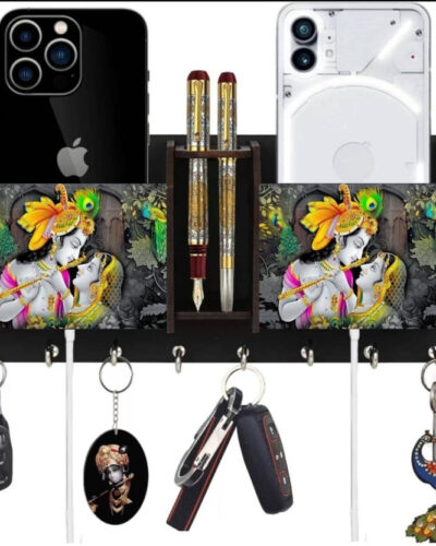 SSKEN SSKEN Printed Radhakrishna Two Box Wood Key Holder (7 Hooks, Multicolor) Wood Key Holder (7 Hooks, Multicolor)