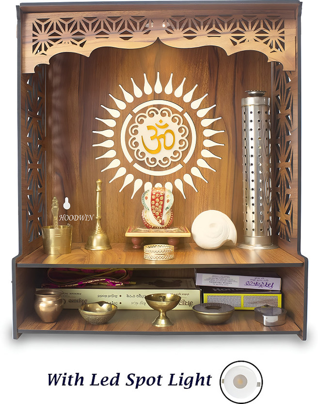 HOODWIN Pooja Mandir Home Office with LED Light H- 18 L- 16 W -8.75 In Wood Temple Engineered Wood Home Temple (Height: 41, DIY(Do-It-Yourself))