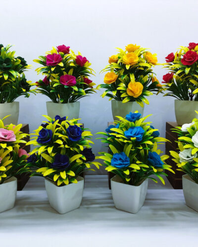 ADIRSA Artificial Plants for Home Office Decor Mix Color Decorative Piece Rose Multicolor Wild Flower Artificial Flower with Pot (6 inch, Pack of 8, Flower with Basket)