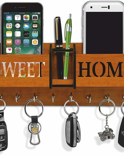 CAPIO ART Home Sweet Home / office / kitchen/ wall Wood Key Holder (8 Hooks, Brown)