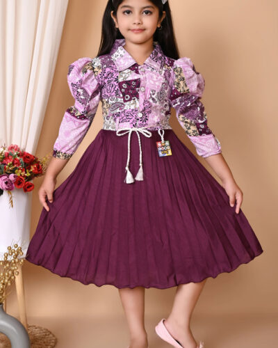 Girls Below Knee Festive/Wedding Dress (Purple, 3/4 Sleeve)