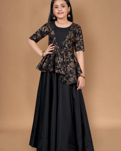 Girls Maxi/Full Length Festive/Wedding Dress (Black, Half Sleeve)