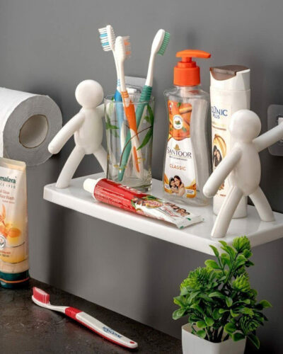 DECORHUB Pack of 2 Wall Hanging Bathroom Storage , Floating Wall Shelf 9.939 Plastic Wall Shelf (Number of Shelves - 2, White)