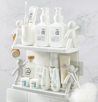 DECORHUB Pack of 2 Wall Hanging Bathroom Storage , Floating Wall Shelf 9.767 Plastic Wall Shelf (Number of Shelves - 2, White)
