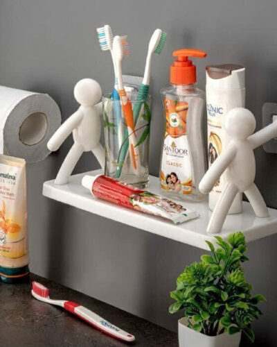 DECORHUB Pack of 2 Wall Hanging Bathroom Storage , Floating Wall Shelf 9.1296 Plastic Wall Shelf (Number of Shelves - 2, White)