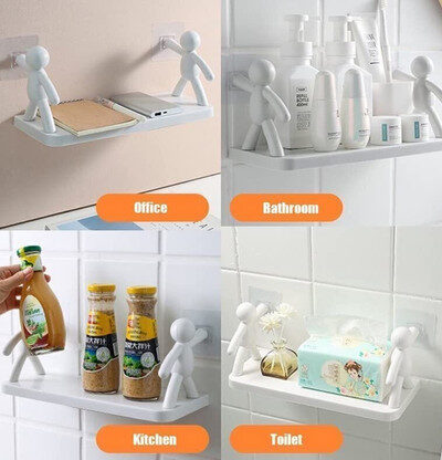 DECORHUB PACK OF 2 Wall Mounted Shelf, Bathroom Shelf Organizer Wall Mount 1.71 Plastic Wall Shelf (Number of Shelves - 2, White)