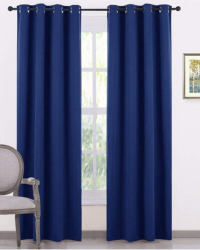 COMFY HOME 274.3 cm (9 ft) Long Door Silk Blackout Curtain (Pack Of 2) (Navy Blue, Solid)