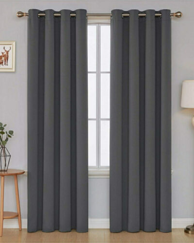 COMFY HOME 243.84 cm (8 ft) Long Door Silk Blackout Curtain (Pack Of 2) (Grey, Solid)