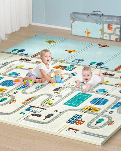 Green Home Cotton Baby Play Mat (Light Blue, Extra Large)